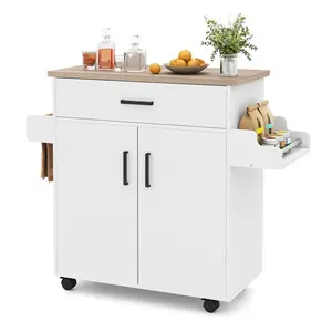 Modern Kitchen Island Cart Rolling Kitchen Storage Island with Drawer