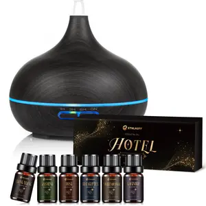 Ethlauff Matte Essential Oil Diffuser 550ml Wood Grain Ultrasonic with 6 Hotel Essential Oil Set for Home Aromatherapy and Relaxation, Auto Shut Off, Yoga, Bedroom air purifier essential oil aroma diffuser humidifier Color-Changing, Healthcare