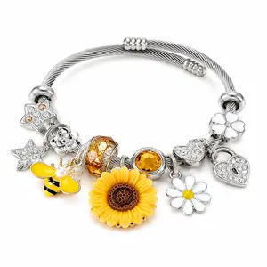 A Stainless Steel Adjustable Bracelet Featuring a Bohemian Style with Sunflowers, Bees, Flowers, Stars, And Hearts, Perfect for Everyday Wear, Parties, And Festivals, Making It an Ideal Gift Choice