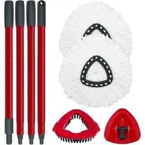 Spin Mop Replace Head, Base, Mop Handle OCedar EasyWring 1 Tank System, Include 2 Microfiber Mop Head, 1 Sturdy Iron 30-58" Mop Handle, 1 Scrubber Head, 1 Spin Base