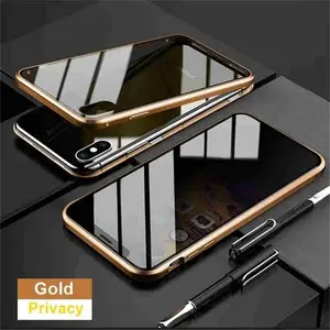 For iPhone 15 14 13 12 11 16 Pro Max 14 16 15 Plus 360° Anti Peeping Full Protective Metale Phone Case Magnetic Adsorption Cover