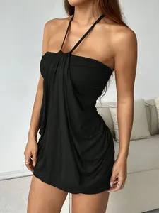 VYNCE Women's Draped Pleated Bodycon Halter Dress