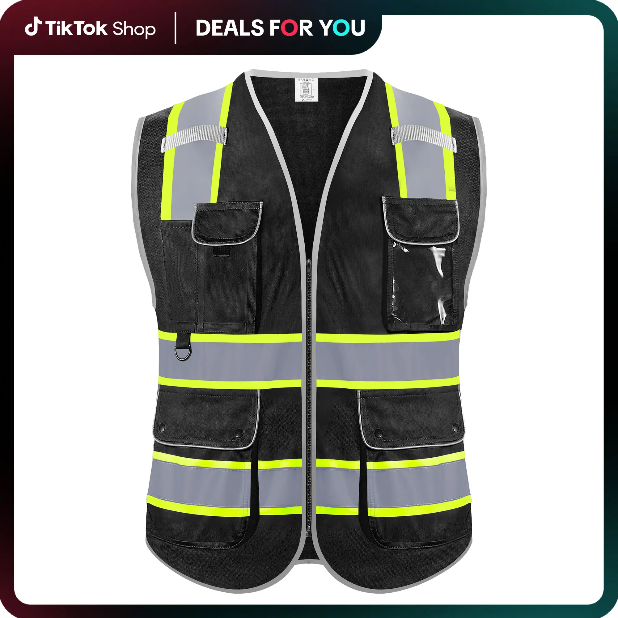 Reflective Safety Vest 8 Pockets Class 2 High Visibility Zipper Safety Vest Meets ANSI Standards,TikTokShopfalldealsforyou