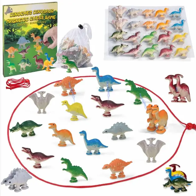 Dinosaur Magnetic Chess Strategy Game,20Pcs Dinosaur Toys Magnet Game With String & Portable Storage Bag, Viral Game Chess Set,2-4 player family board game night,kids or adult party game for All Ages