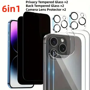 6-in-1[2pcs Privacy Screen Protector+2pcs Back Screen Protector+2pcs Camera Lens Protector] For iPhone 17 Air/17 Pro Max/17 Pro/17/16E/16/15/14/Pro/Pro Max/Plus/13/12/Mini/11,9H Hardness,Scratch Resistant And Wear-resistant,Bubble-Free,Easy to Install