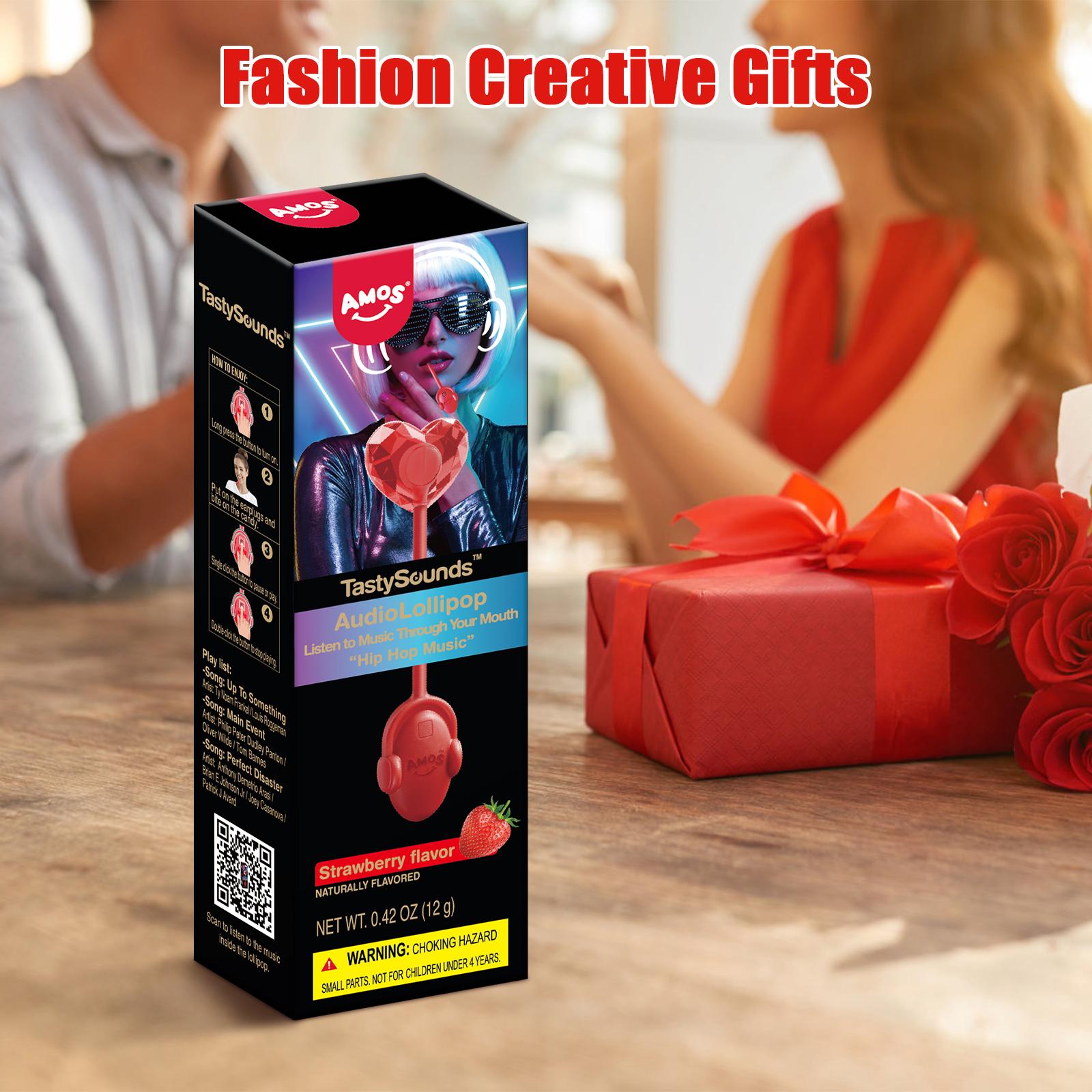 Amos TastySounds Music Lollipops – Easter 35% Off | Heart-shaped, Sugar-free Audio Candies with Bone Conduction Tech | K-pop Vibe | Strawberry, Blueberry, Watermelon, Blackberry