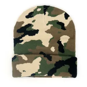 Unisex Camouflage Knitted Acrylic Beanie Hat for Winter with Fold-Over Cuffed Design Unisex Camouflage Knitted Acrylic Beanie Hat for Winter with Fold-Over Cuffed Design