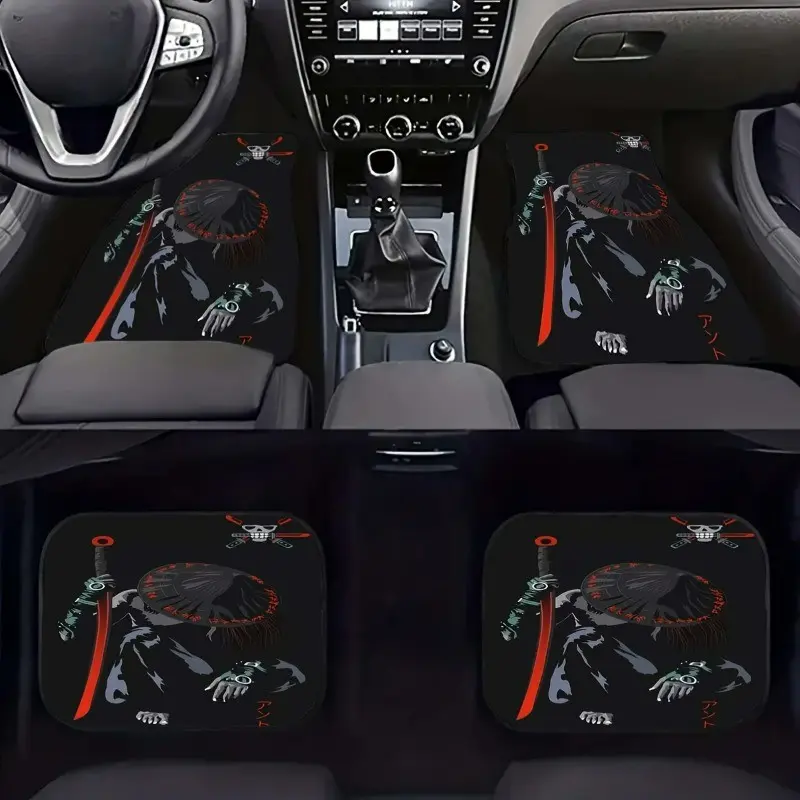 4-Piece Anime Samurai Car Mat Set, Car Floor Mats, Full Coverage Non-Slip Polyester, Suv & Sedan, Durable High-Quality Print, Unique Gift for Car Enthusiasts