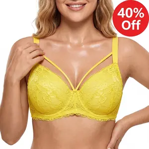 HSIA Pretty In Petals Plus Size Elegant Sheer Mesh Lace Unlined Full Coverage Strappy Underwire Non-Padded Bra with Minimizer Support  Wide Adjustable Straps for Women's Everyday Lingerie SpringStatements