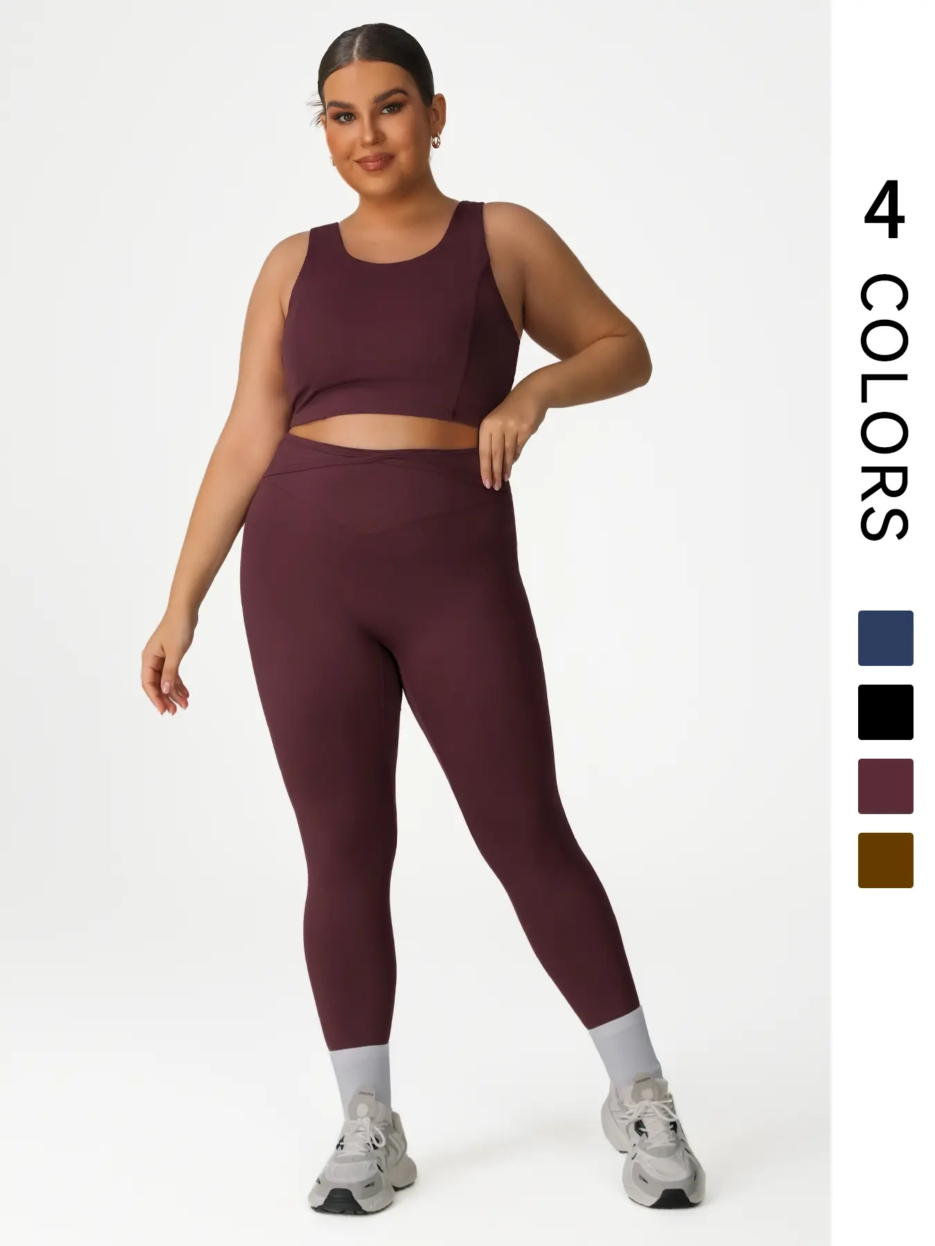 2-piece Plus Size Women's Sportswear Set, Fashionable Sports Vest Wearable Back Bra & High-waisted Belly-slimming Shapinggings Set, Comfortable and Stylish, Suitable For Sports Wear, High Waist Activewear
