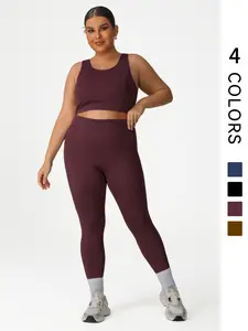 2-piece Plus Size Women's Sportswear Set, Fashionable Sports Vest Wearable Back Bra & High-waisted Belly-slimming Shapinggings Set, Comfortable and Stylish, Suitable For Sports Wear