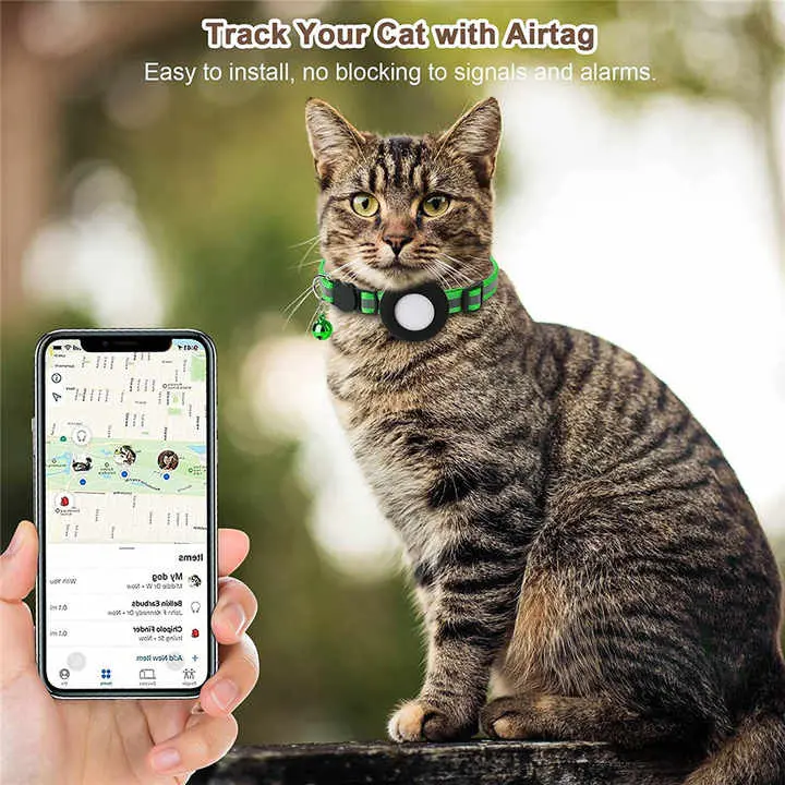 FindMe Smart Collar with AirTag Holder Night Reflective Strip & Breakaway Buckle for Cat Safety Comfortable Lightweight Adjustable Design Compatible with Apple AirTag