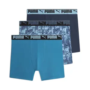 PUMA Mens 3 Pack Athletic Fit Boxer Briefs Casual - Blue