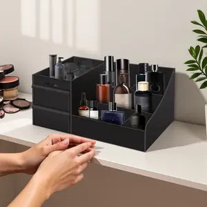 Stylish Men's Grooming Organizer - Black Countertop Storage with Drawers for Cologne, Perfume, Skincare - Perfect Gift for Husband, Boyfriend, Dad