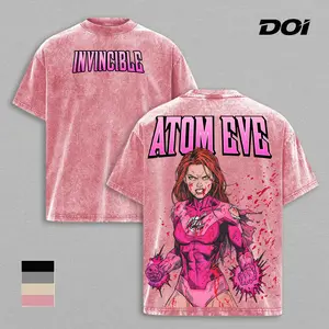 Atom Eve – Invincible Pink Power Graphic Tee, Vintage Washed Anime Style Superhero Shirt, Female Hero Energy Blast Design, Unisex Streetwear Heavyweight Cotton Tee, Gift for Invincible Fans