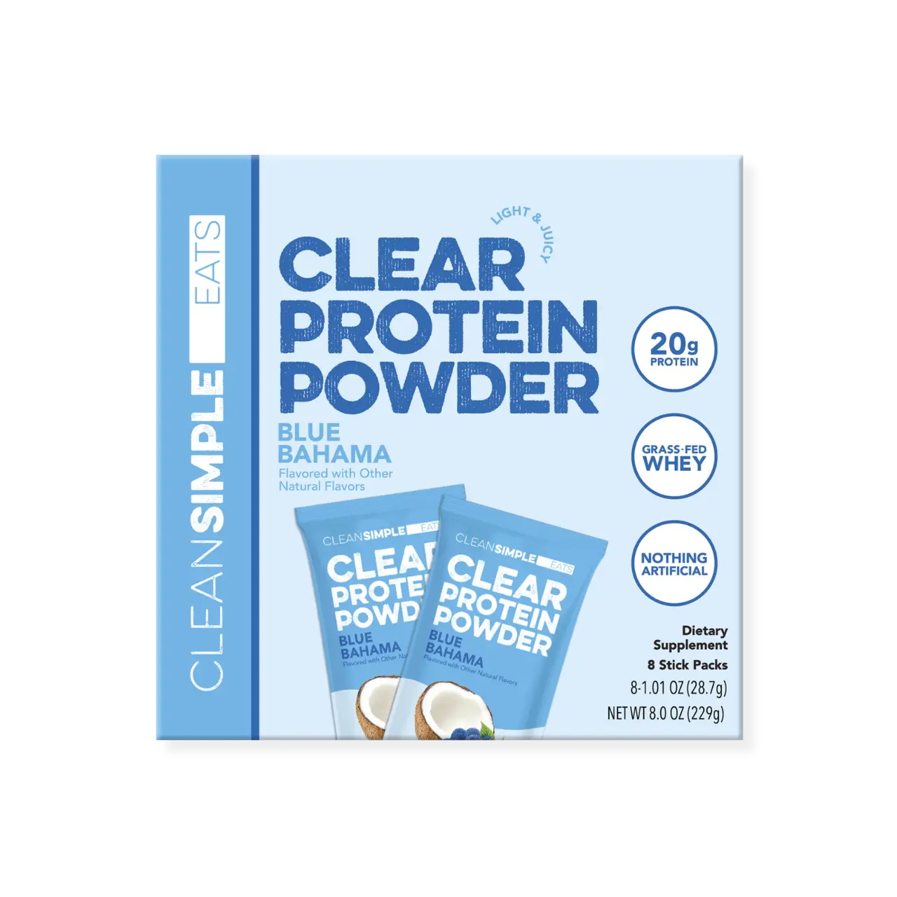 Clear Protein Powder: Blue Bahama (8 Single Serving Stick packs)
