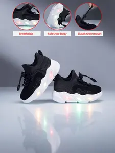 New Children's and Teenagers' Infant Casual Fashion Shockproof Wear-resistant Cool Glowing LED Light Sole Lightweight Breathable Low-top Mesh with Quick Lacing Outdoor Indoor Walking Running Learning Step Sports Leisure Running Shoes