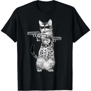Funny Cat With Guns,Cats Lover T-Shirt