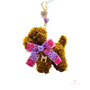 Coco Pup Bag Charm / Teddy Pup Bag Charm / Custom Initial Coco Pup Bag Charm / Floral Jacquard Coquette Bow Pearl Dangle Initial Bag Charm / Cute Fashion Accessory