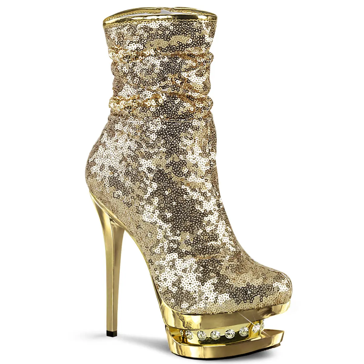 Women's 6-in Gold Sequins Ankle Platform Boot, Zip-Up Rhinestones High Heels, 1 1/2" (38Mm) Formal Occasion Footwear - BLONDIE-R-1009