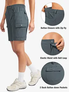 Women's Plus Size Lightweight Quick-Dry cargo shorts, Elastic Waistband, Button Closure, 7 Pockets, 7 Inch Long, Hiking Golf Casual Summer Wear