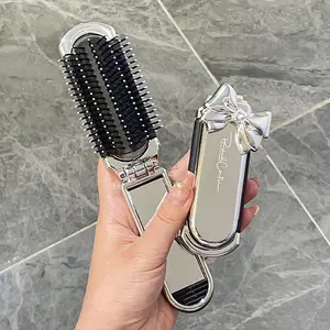 Portable Folding Hair Comb with Makeup Mirror, Hair Styling Comb, durable hairdressing comb, Scalp Massage Comb, Curly Hair Detangling Comb, Beauty & Personal Care