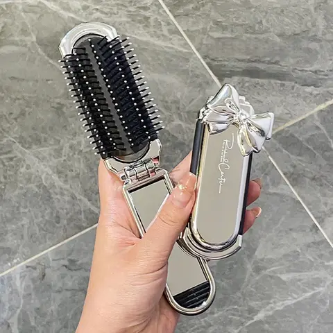Portable Folding Hair Comb with Makeup Mirror, Durable Styling & Detangling Comb, Scalp Massage, Curly Hair Care, Beauty & Personal Care