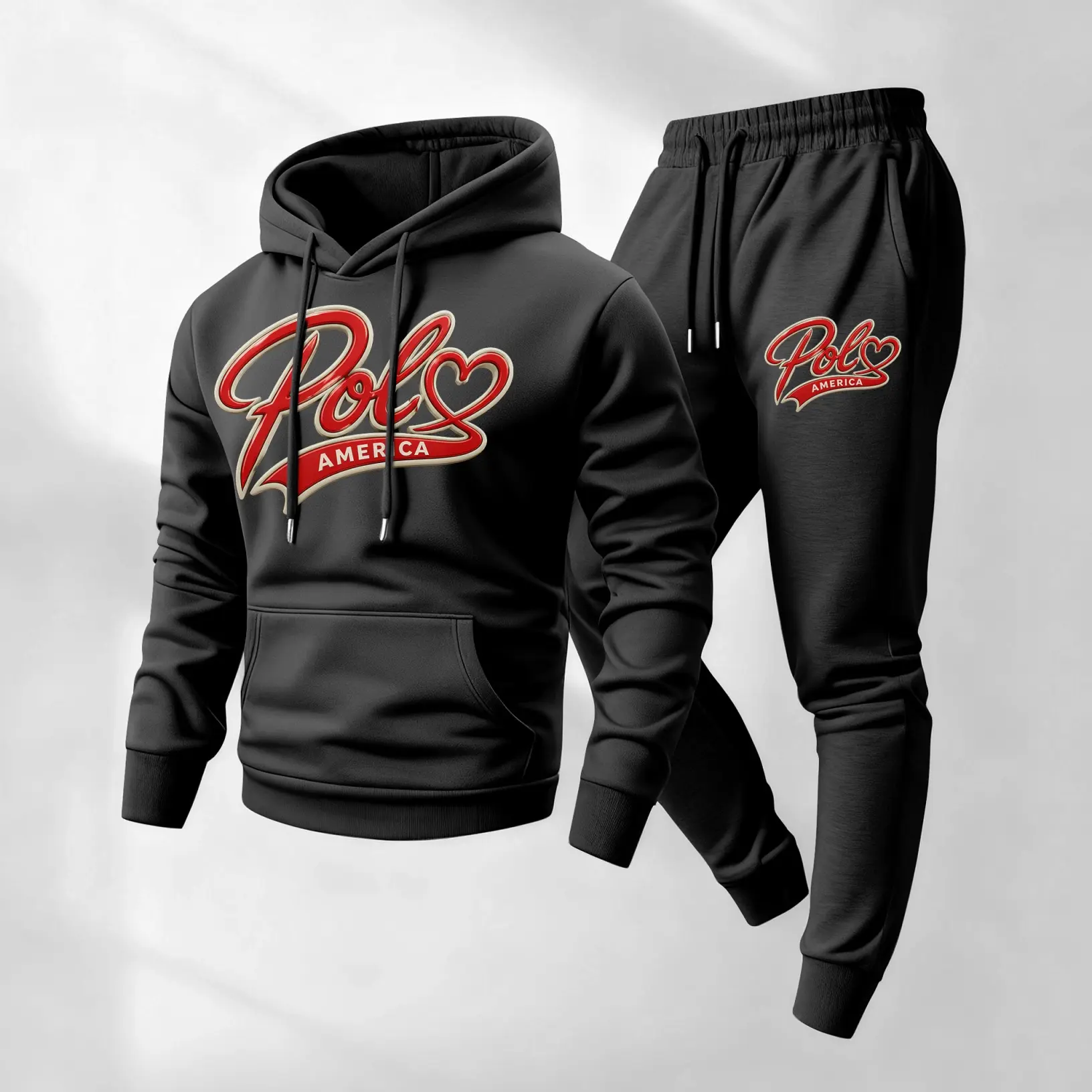 Men's classic American-style printed hooded sweatshirt and drawstring sweatpants set, men's casual sportswear, long-sleeved hooded jacket and trousers, suitable for autumn and winter wear, men's everyday casual wear, sports suit, casual athletic wear.
