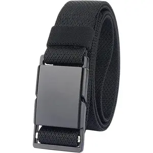 Mens Stretch Belt Quick Release Magnetic Buckle Elastic Webbing Sport Work Golf Belts for Men 1.34inch Wide Synthetic Modern