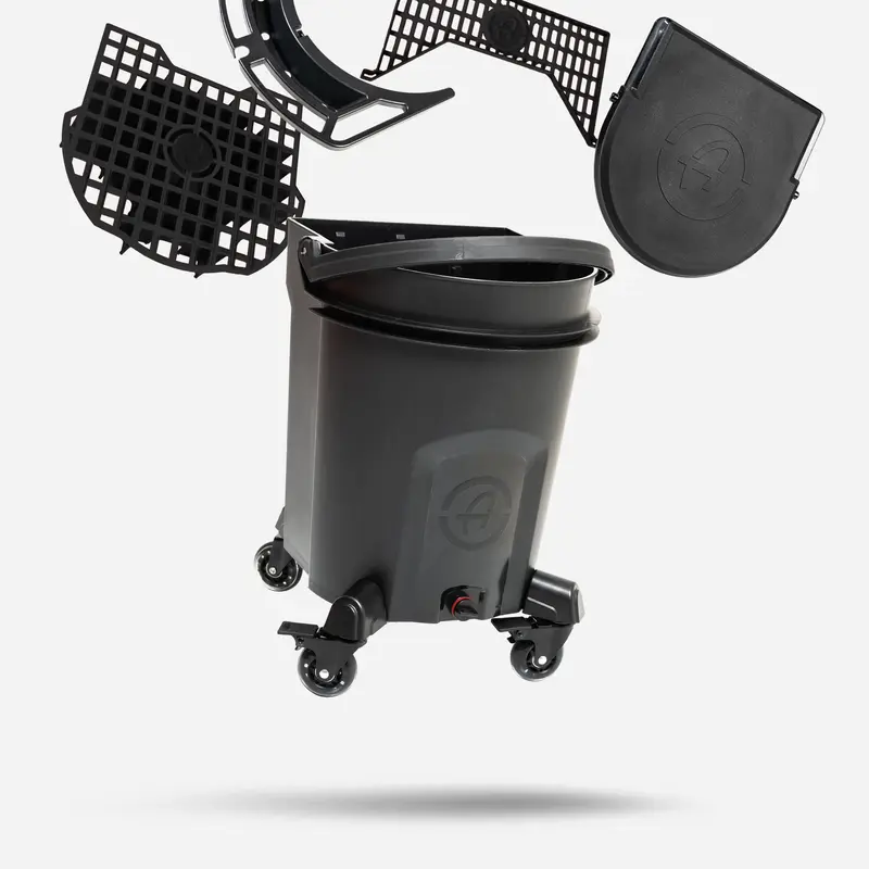 Adam's Premium Detailing Cleaning Bucket - 5gal HDPE Heavy-Duty Sturdy Bucket for Cleaning, Dirt-Separating Feature, Foam Lid Cushion, Lockable Tool Tray, Wheel Kneel Pad, Built-In Drain Plug, 2 Locking Caster Wheels (Home Supplies, Home Care Supplies)