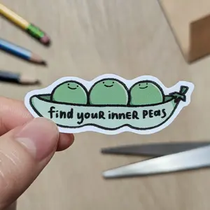 Find Your Inner Peas Sticker  Cute Food Pun, Positive Wellness Gift, Waterproof Vinyl Laptop Decal