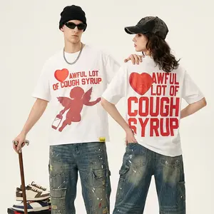 Oversized Bold Letter Mosaic Hot rhinestones Cupid Graphic T Shirt "That's a Awful Lot of Cough Syrup" Pure Cotton Streetwear Y2K Vintage Viral Trend Summer Street Casual Daily Party Fashion Outfit Men Women Couples Unisex Love Style Top