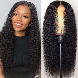 180 density curly lace front wig, human hair material, with 4X4 deep wave clear lace front. This pre-pulled, glue-free Brazilian wig is perfect for cosplay and everyday use, providing a natural look.