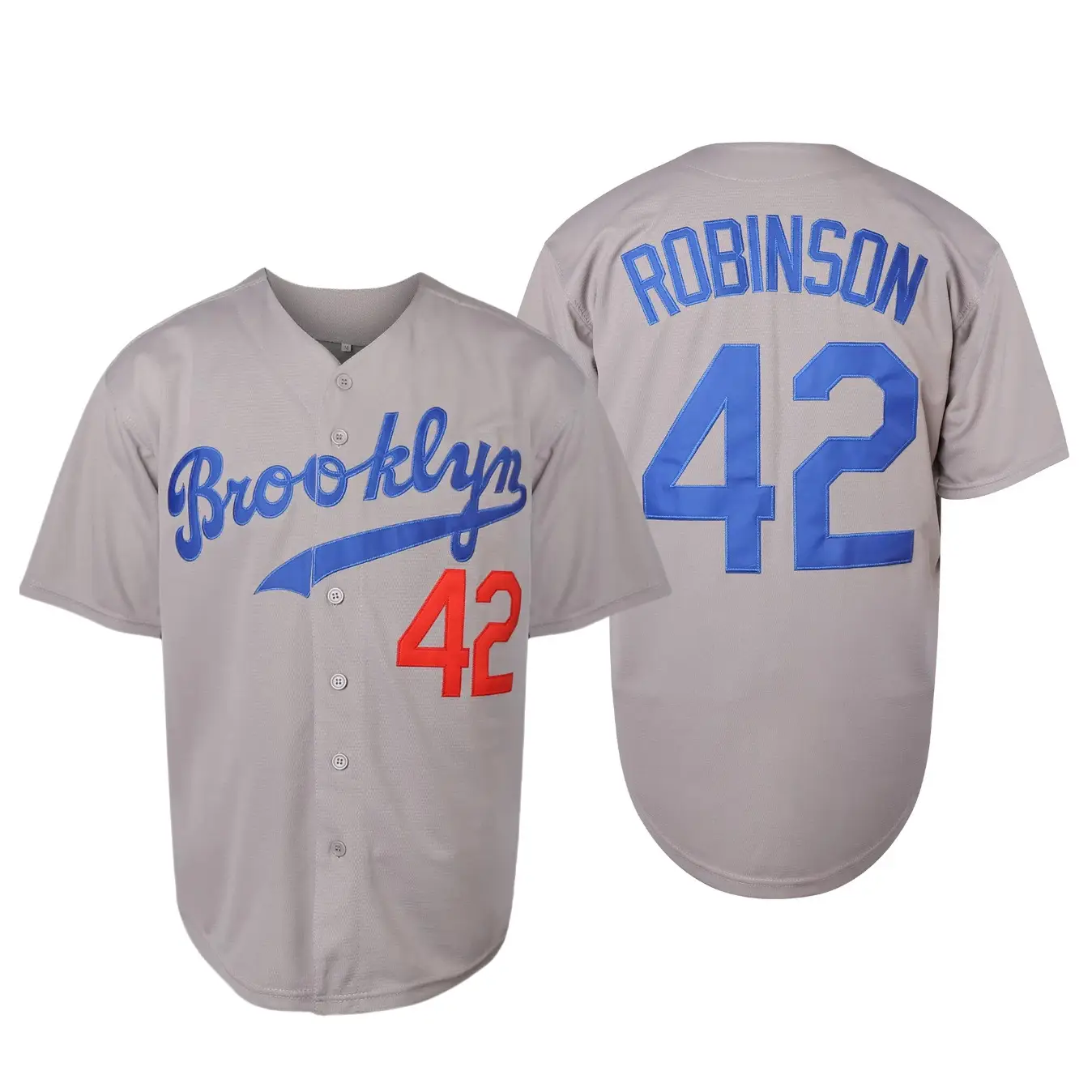 FallFreshness Men's Baseball Jersey #42 Short-Sleeved V-Neck Breathable Button Sport Outdoor Clothing Polyester Embroidered Letter Number Top