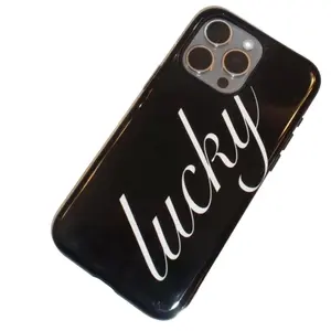 Lucky Y2K French-style black and white letter phone case, compatible with iPhone 17/16/15/14/13/12/11 Pro Max/Plus and Samsung Galaxy S23FE/22/23/24/25.