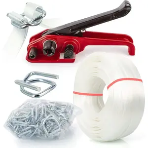 Heavy Duty Packing Strapping kit, Pallet Packing Strapping Tool, 3/4" x 320' Woven Cord Strapping Set, 2000 lbs Break Strength, Metal Buckles, Polypropylene Cord Strapping Tensioner