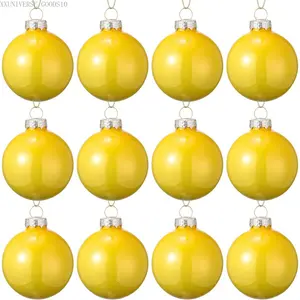 12 Pcs Yellow Glass Christmas Ball Ornaments 2.36" Shatterproof Xmas Christmas Tree Decorations with Hanging Loop and Rope Christmas Decorative Ball for Holiday Hanging Wreath Garland DecorationsXXUNIVERSE GOODS10