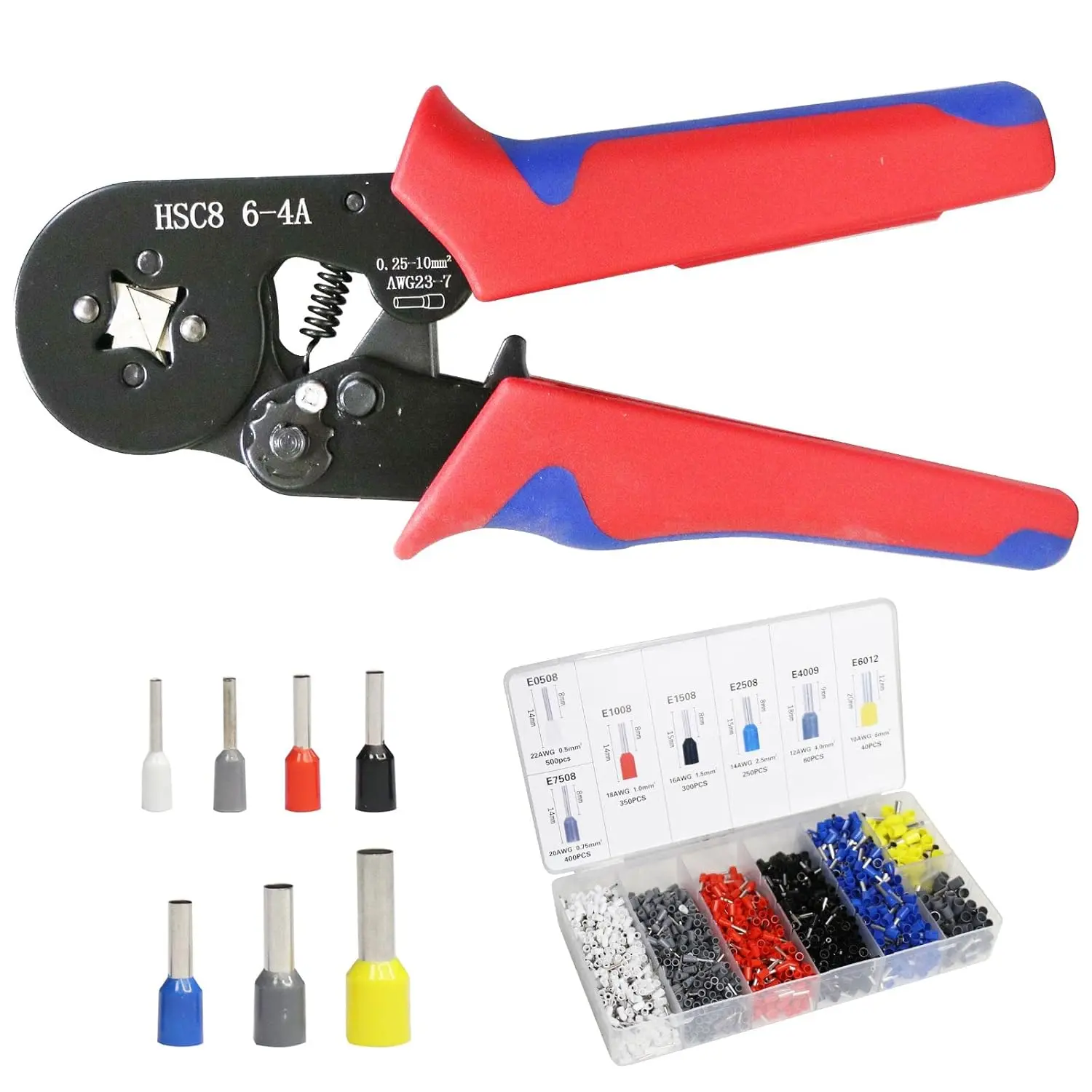Ferrule Crimping Tool Kit,  AWG23-7 Self-Adjustable Ratchet Wire Crimping Tool with 1900 count Wire Terminals Crimping Connectors Wire End Ferrules