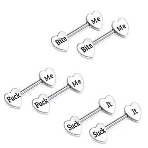 3 Pairs Women’s 14g Stainless Steel Nipple Rings, Tongue Barbell, Heart Shape, Body Jewelry