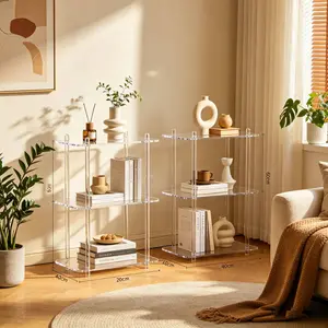 Addison 2 Pack 23.6" H 3 Tier Acrylic Narrow Edge Table, Suitable For Small Spaces, Transparent Thin Bedside Table, Open Plan, Bookshelf Dining Table, For Small Spaces, Bedroom Living Room Thin Bedside Table/Console Table, Dining Room Display Shelf