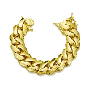 14k Gold Plated Heavy Mens Soild Cuban Link Chain Bracelet Brass Stainless Steel Miami Bangle Hip Hop Jewelry Gift