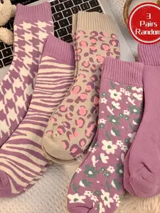 Women's Winter Socks Set, Chic Mixed Color Random Selection, Thickened & Fleece-Lined Series, Sleep Warm Mid-Calf Socks for Fall/winter