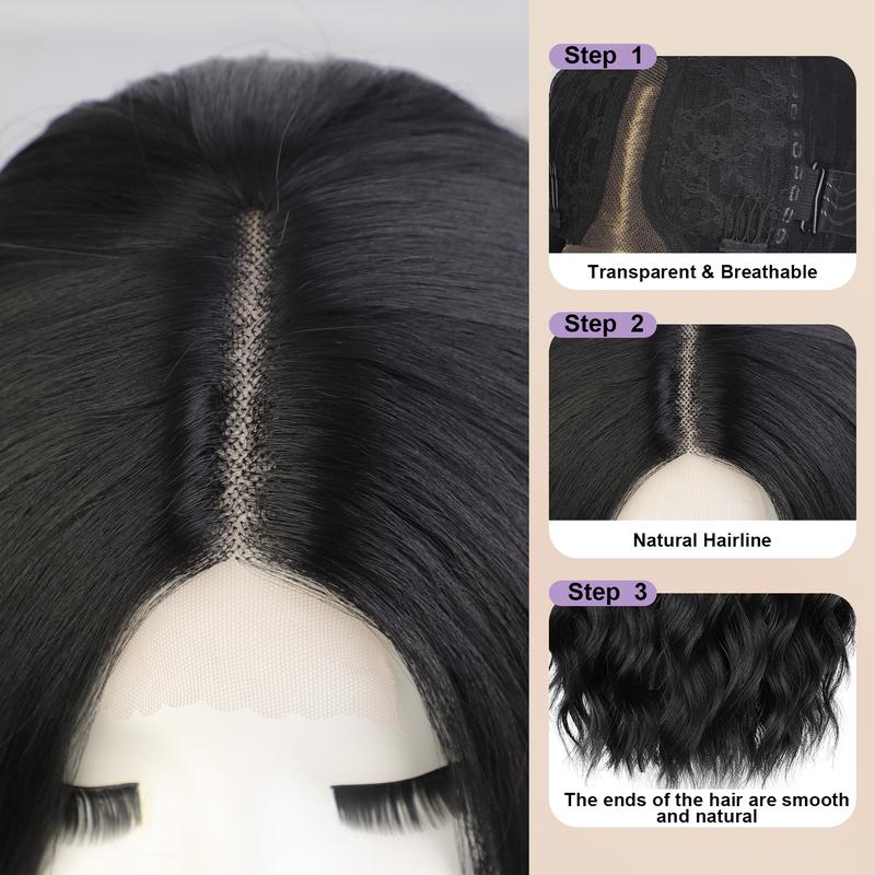 Ombre Blonde Short Wavy Wig for Women Lace Hairline Bob Style Synthetic Heat Resistant - Natural Appearance for Everyday Hairstyle 14 Inch