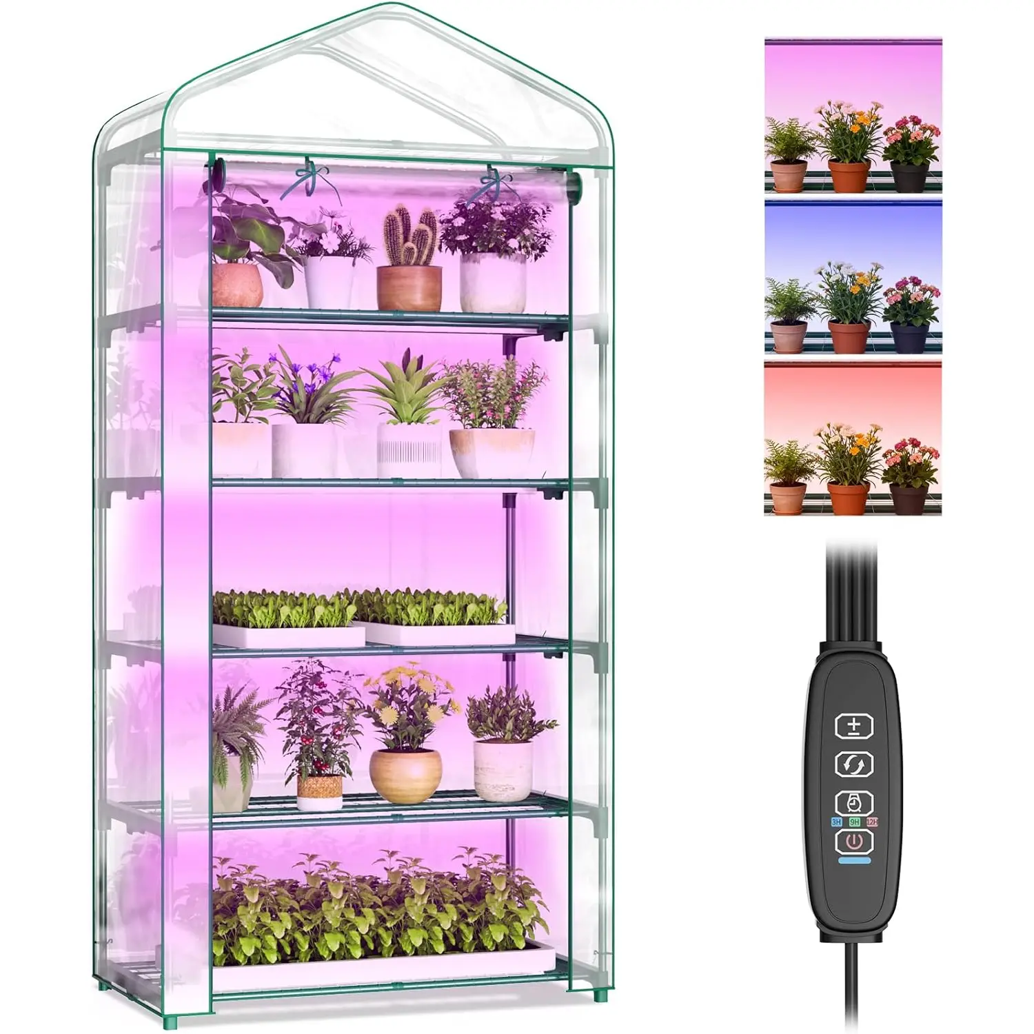 ABORON Indoor Greenhouse with Grow Light, 5 Tier Mini Small Greenhouse Kit with Zippered PVC Tent for Indoor Garden Seed Starting Tray, 36W Full Spectrum