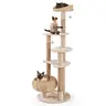 COSTWAY - 59 Inches Cat Tree with Perch and Soft Hammock for Indoor Cats-Beige