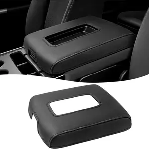 Center Console Cover for 2014-2018 Chevy Silverado & GMC Sierra 1500 2500 3500, Split Bench Jump Seat, Comfort Vinyl Leather Armrest Cover Arm Rest Cushion, Anti-Scratch, Black-gray stitch