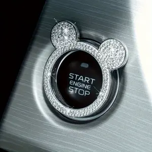 Diamond encrusted teddy bear one click start ring sticker cute mouse car universal decoration ring car ignition button cover