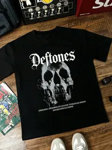 Unisex design, Fitted, dark-themed streetwear casual style, trendy round-neck short-sleeved T-shirt, featuring a skull pattern print. It is durable, comfortable, breathable, and soft, making it suitable for those who enjoy skull motifs. A perfect