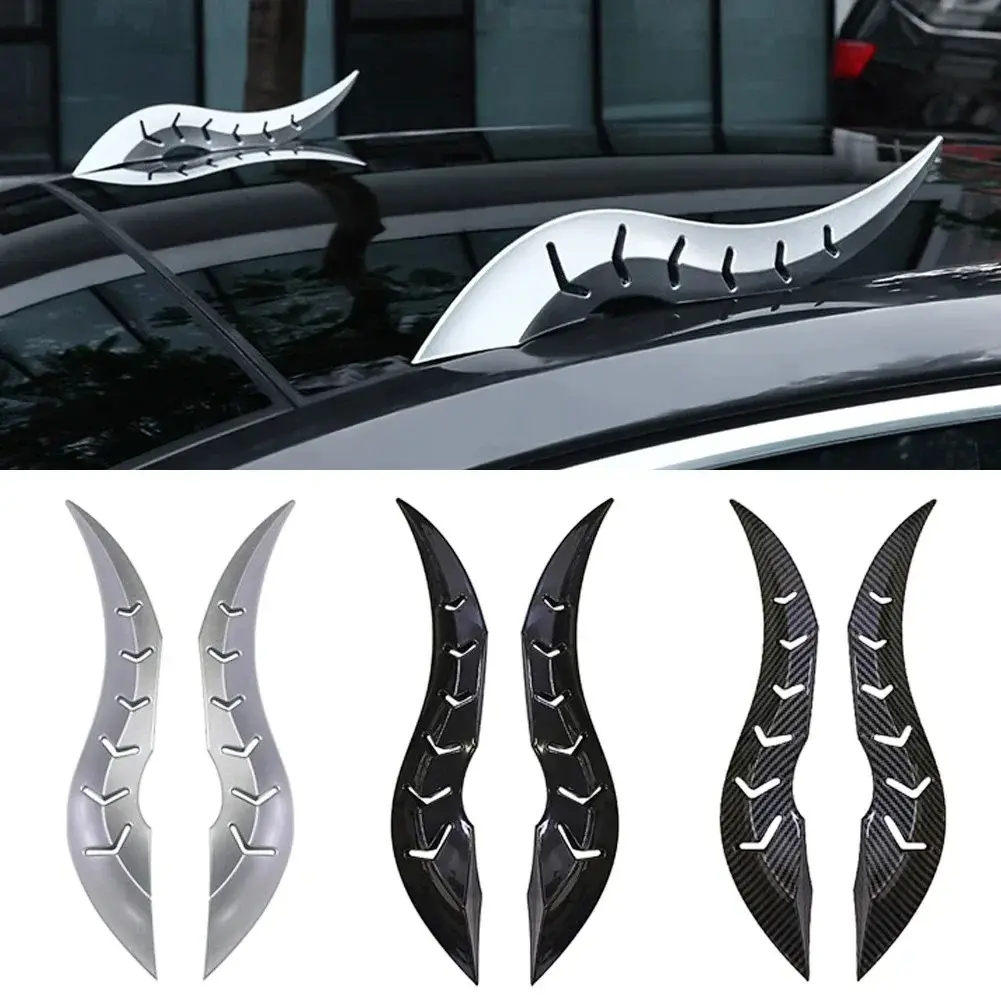 Universal 2-Piece Car Roof Dragon Horn Water Ripple Spoiler Fins, 3D Dragon Horn No Drilling Installation Sticker, Car Exterior Decoration, Car Decals, Car Decorative Sticker, Vehicle Exterior Decoration, Automotive Decoration, Car Decorations