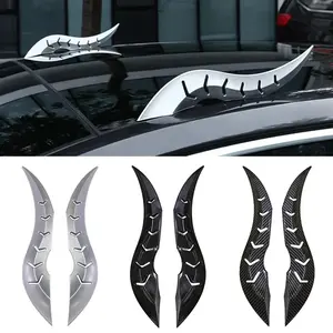 Universal 2-Piece Car Roof Dragon Horn Water Ripple Spoiler Fins, 3D Dragon Horn No Drilling Installation Sticker, Car Exterior Decoration